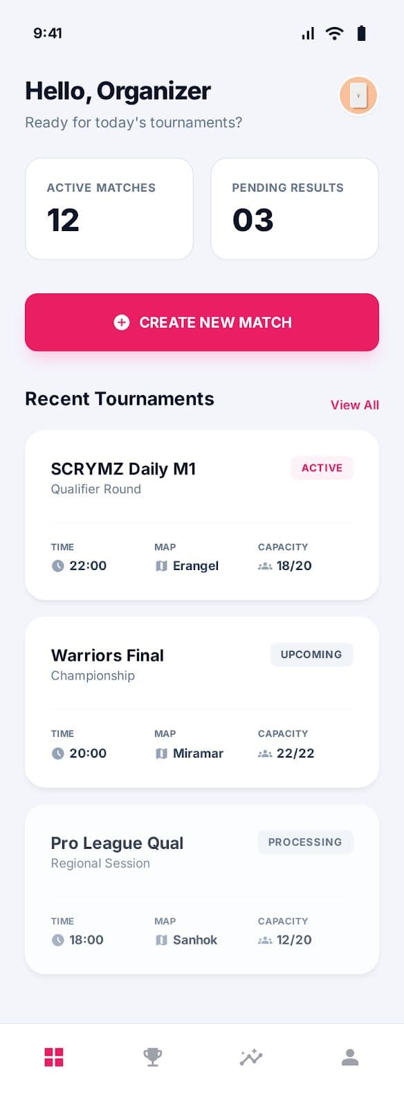 ScrymZ Tournament Dashboard Mockup